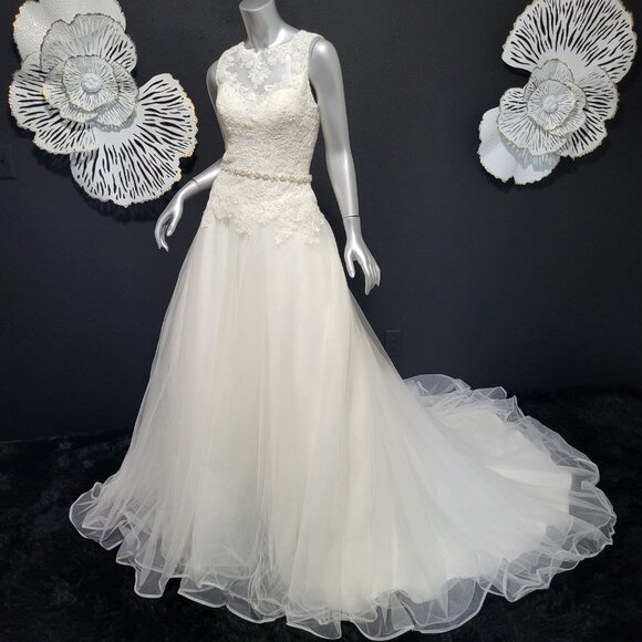 NWOT~$1650~ELLA ROSA~SZ 4~IVORY LACE EMBROIDERED FIT & FLARE WEDDING DRESS - Picture 10 of 16